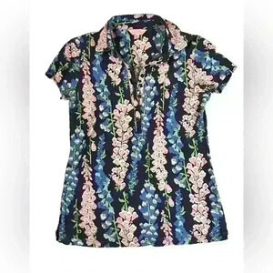 Lilly Pulitzer Foxy Floral blue pink collared polo size XS